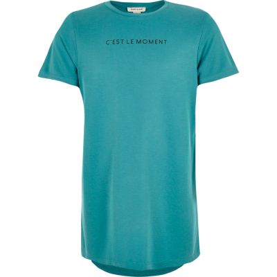 Girls blue slogan print t-shirt